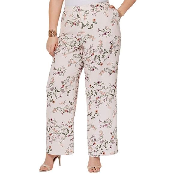 Alfani Womens Plus Crepe Floral Print Wide Leg Pants - Picture 1 of 13